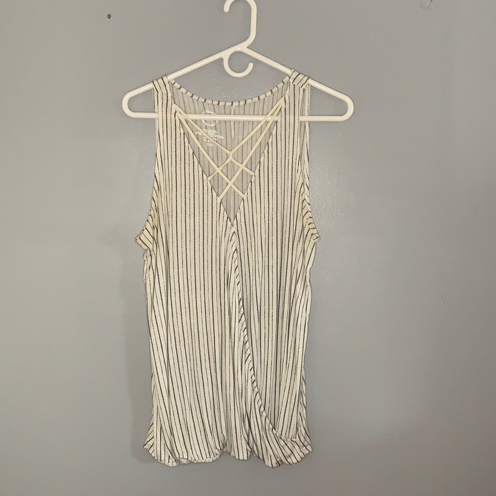 Striped Tank Blouse with String Neckline